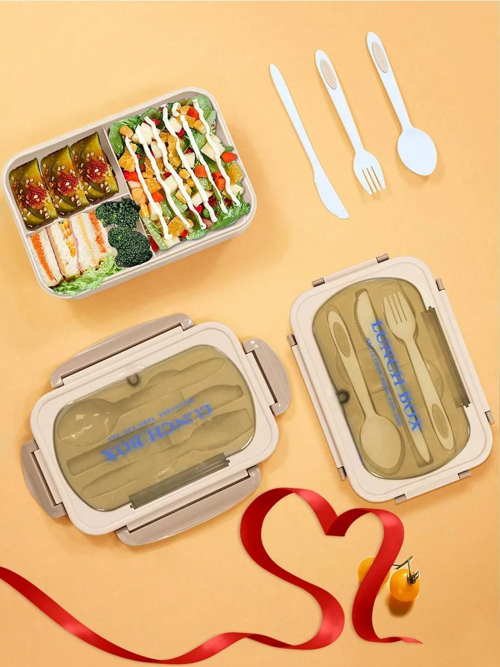 MealMate Fiambrera Bento 1200 ml con Cubiertos, 4 Huecos
