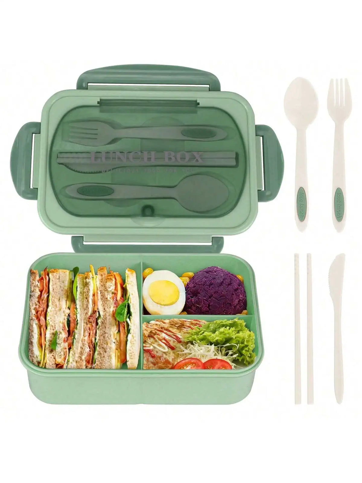 MealMate Fiambrera Bento 1200 ml con Cubiertos, 4 Huecos