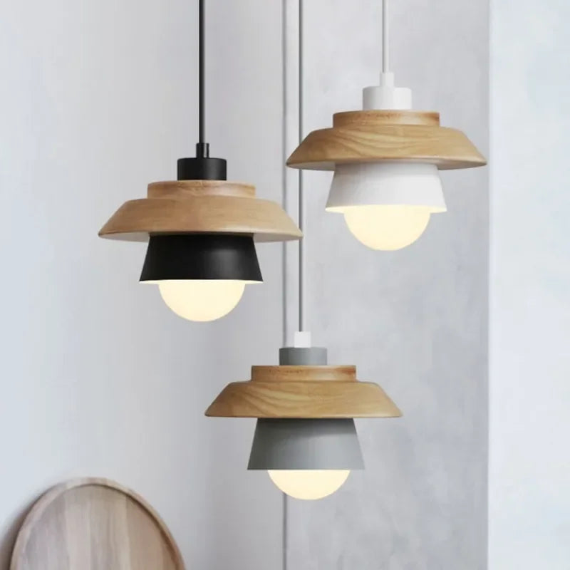 Lámpara Colgante de Madera Nórdica en Colores Macaron Suaves