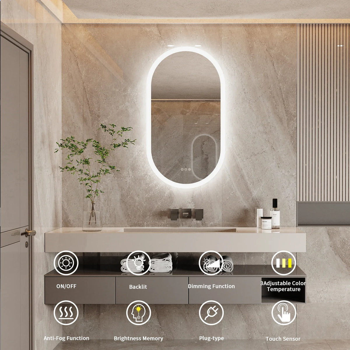Espejo de Baño LED Ovalado LumoOval Antivaho Retroiluminado