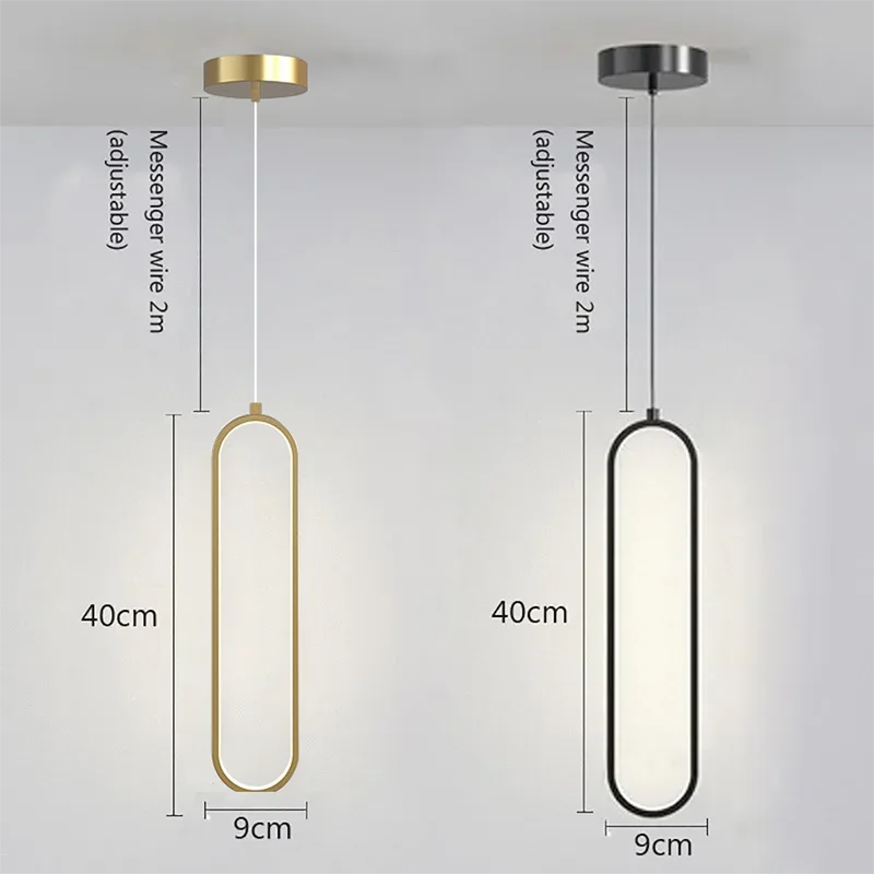 Lámpara Colgante LED Minimalista Ovalada Dorada o Negra