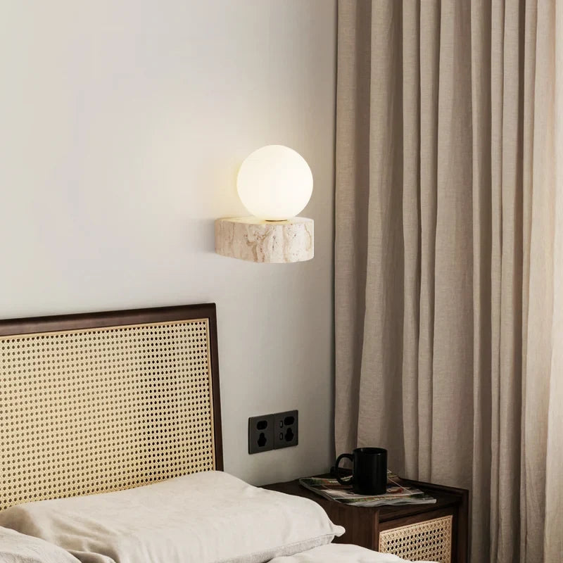 Aplique de Pared LED de Travertino Estilo Japonés Moderno