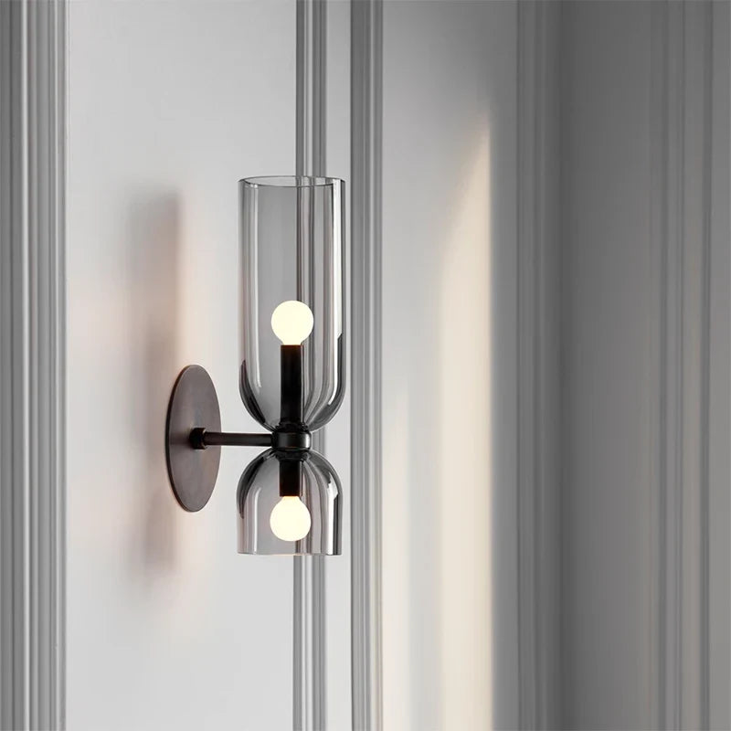 Aplique de Pared Nórdico de Cristal con Tubo Ahumado Moderno