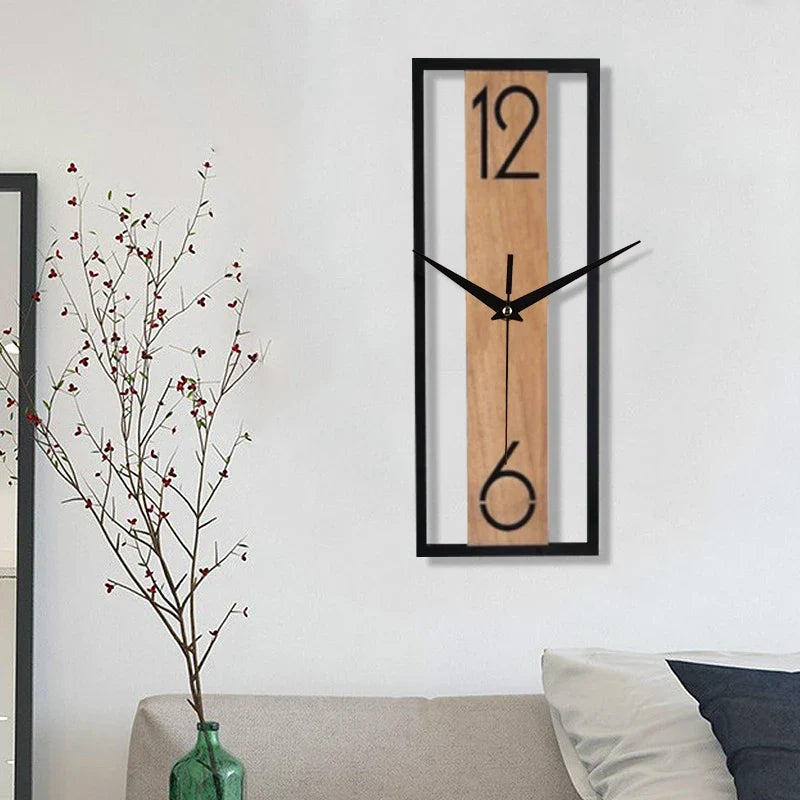 Reloj de Pared Rectangular Moderno con Marco Veta de Madera