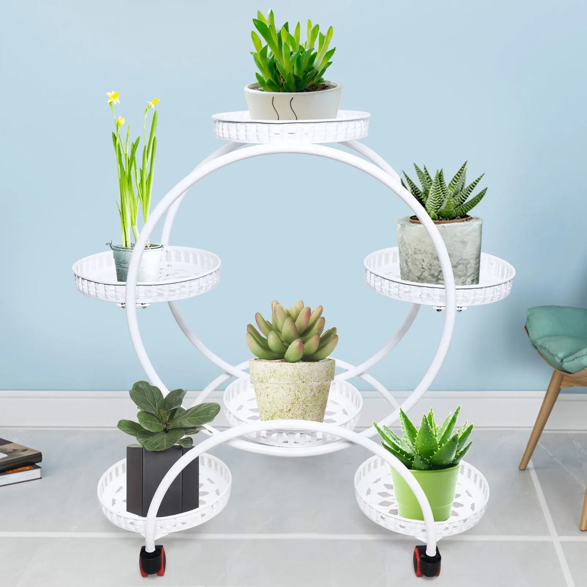 Soporte para Plantas de Metal con Ruedas de 6 Niveles