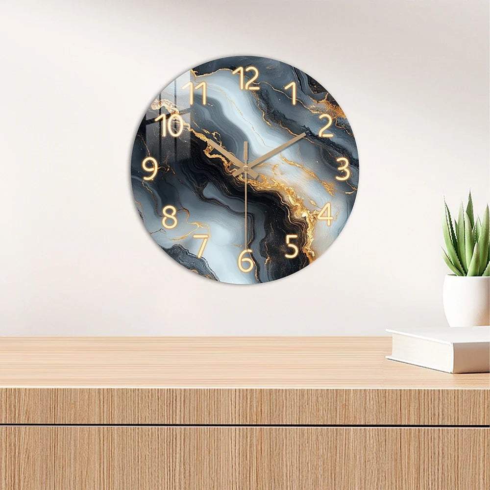 Reloj de Pared Efecto Mármol Azul y Dorado Silencioso