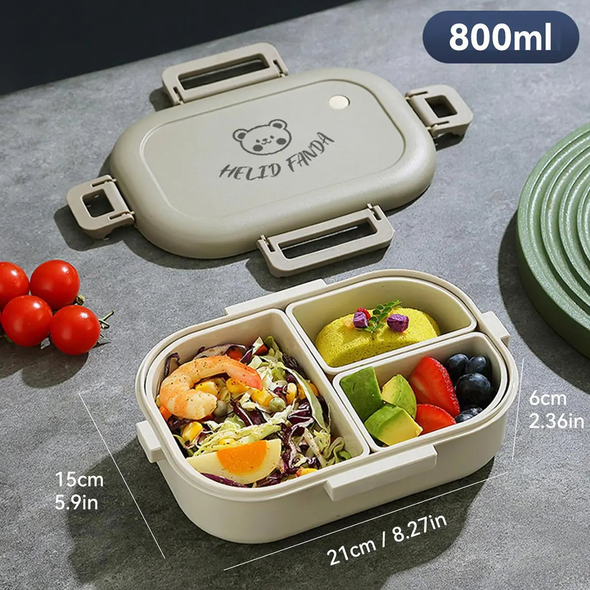 FreshMate Fiambrera Bento Antifugas con 3 Compartimentos