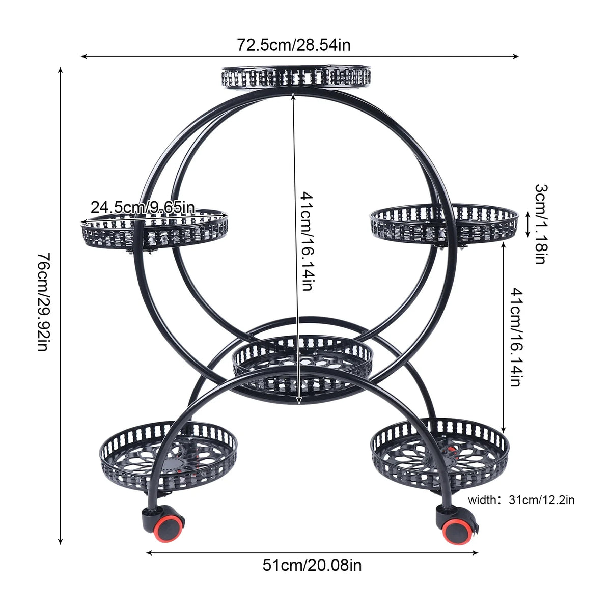 Soporte para Plantas de Metal con Ruedas de 6 Niveles