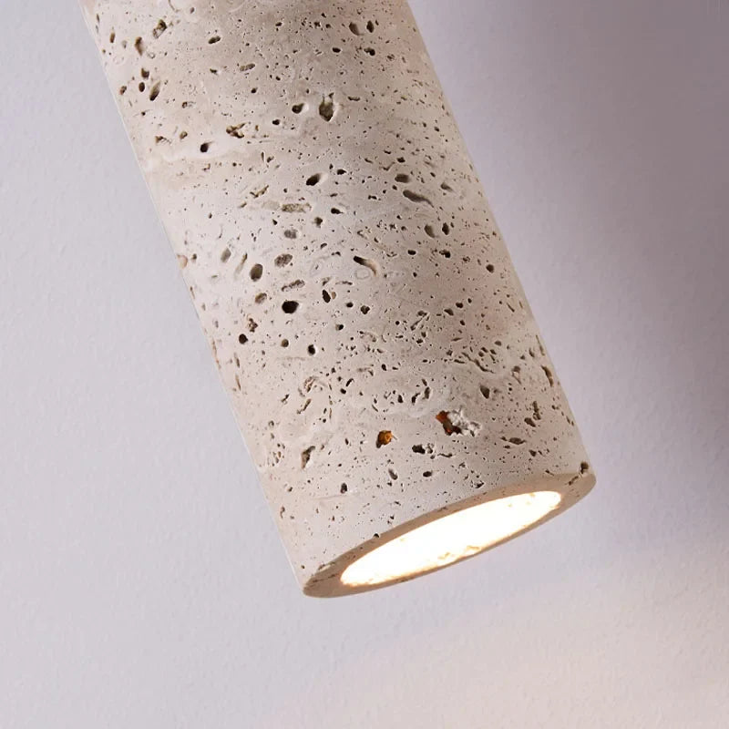Lámpara Colgante Wabi-Sabi de Travertino y Madera Japonesa