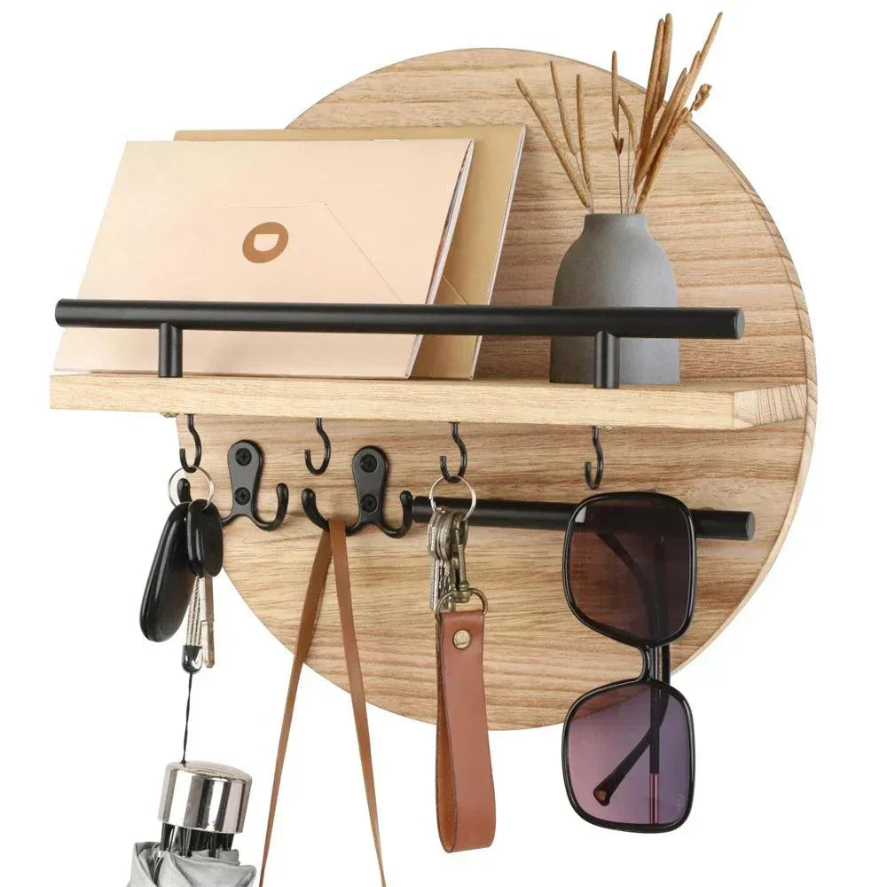 Organizador de Llaves Redondo de Madera para Pared Elegante