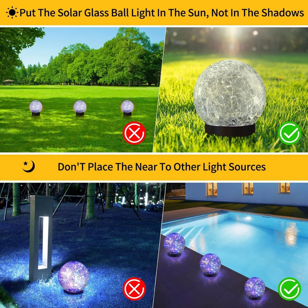 Esfera Solar de Vidrio Craquelado Luz de Jardín y Sendero