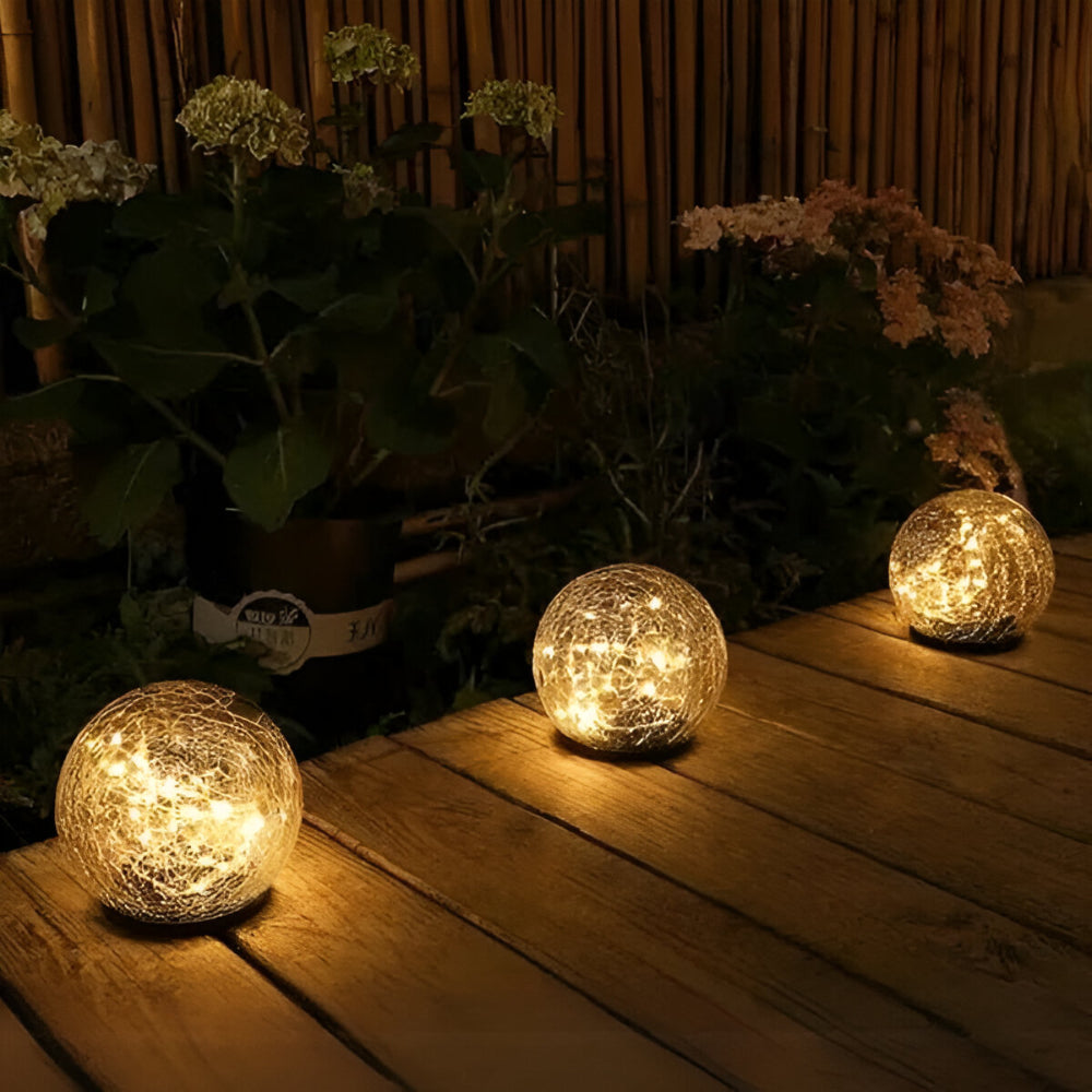 Esfera Solar de Vidrio Craquelado Luz de Jardín y Sendero