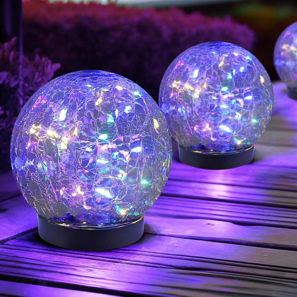 Esfera Solar de Vidrio Craquelado Luz de Jardín y Sendero