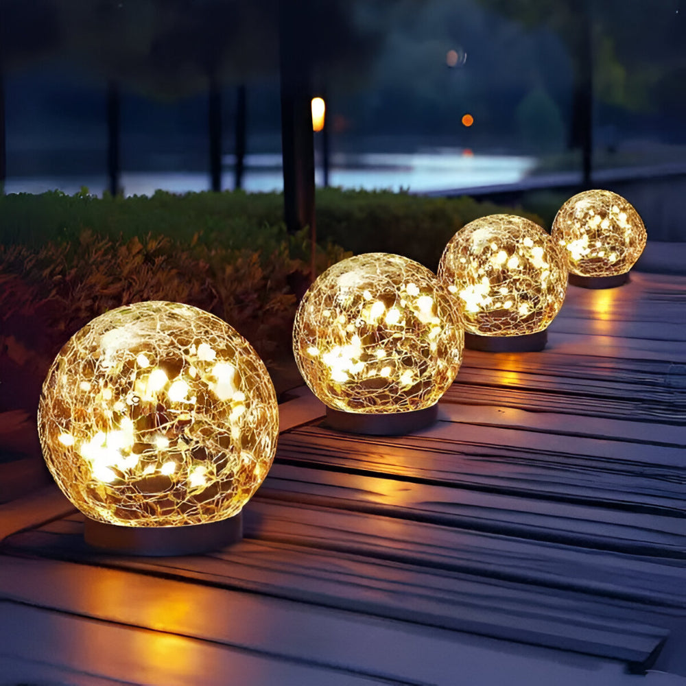 Esfera Solar de Vidrio Craquelado Luz de Jardín y Sendero