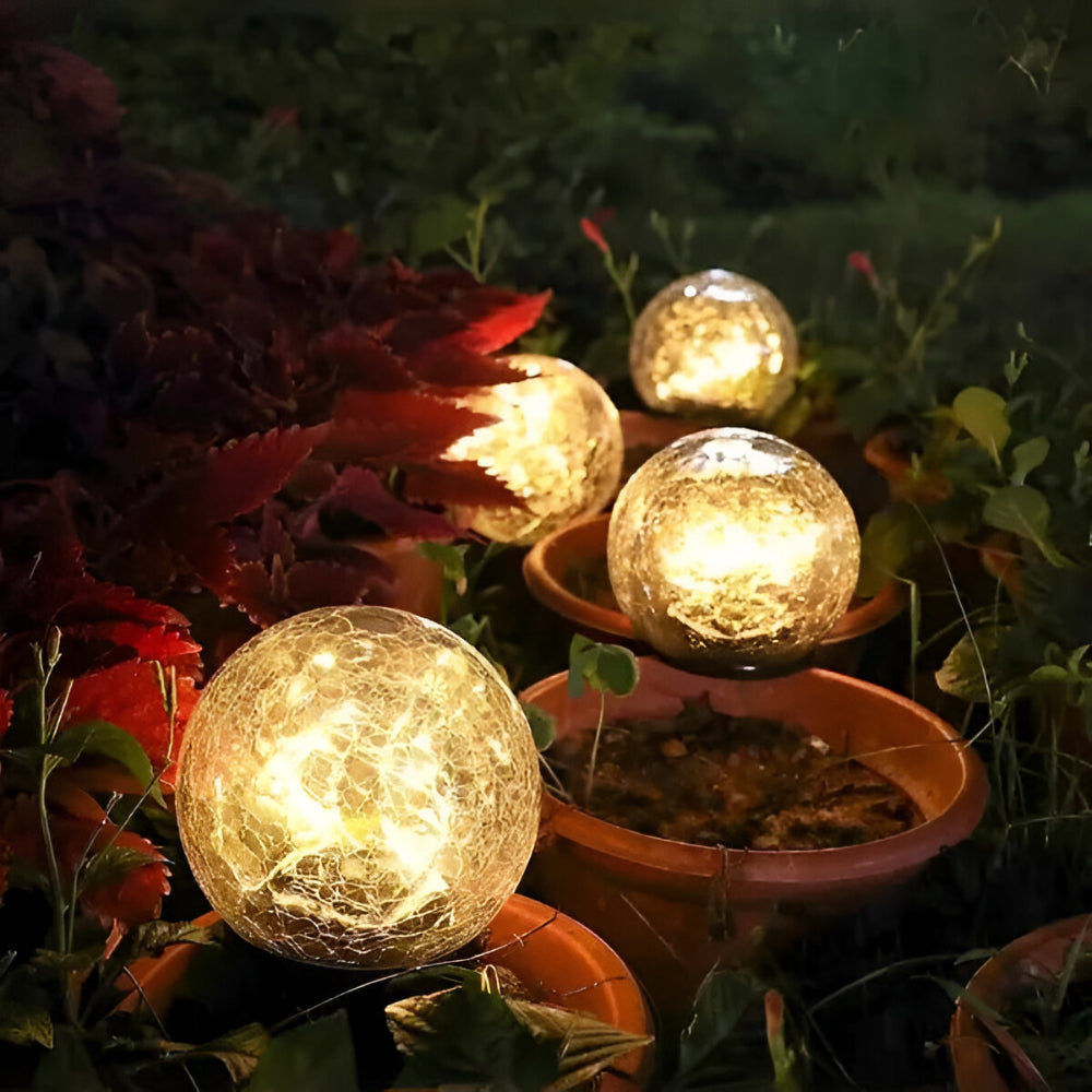 Esfera Solar de Vidrio Craquelado Luz de Jardín y Sendero