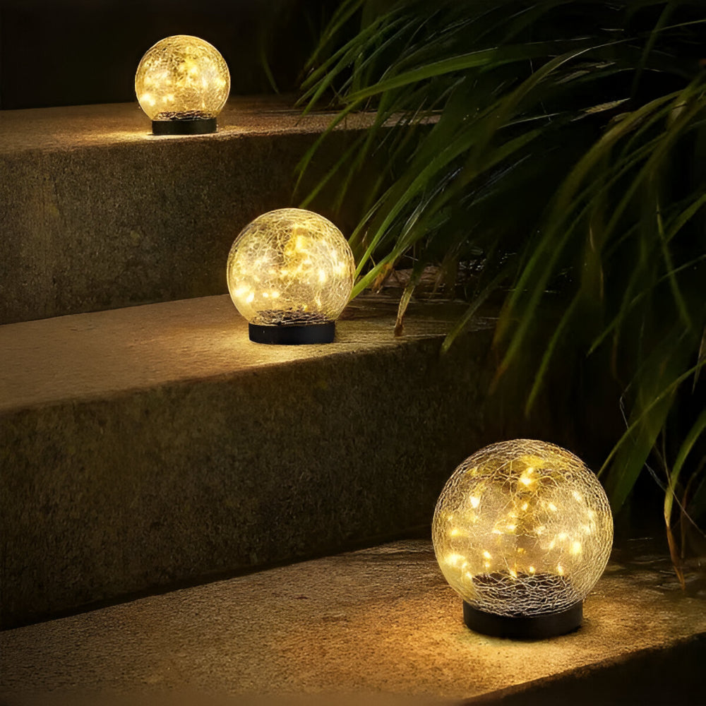 Esfera Solar de Vidrio Craquelado Luz de Jardín y Sendero