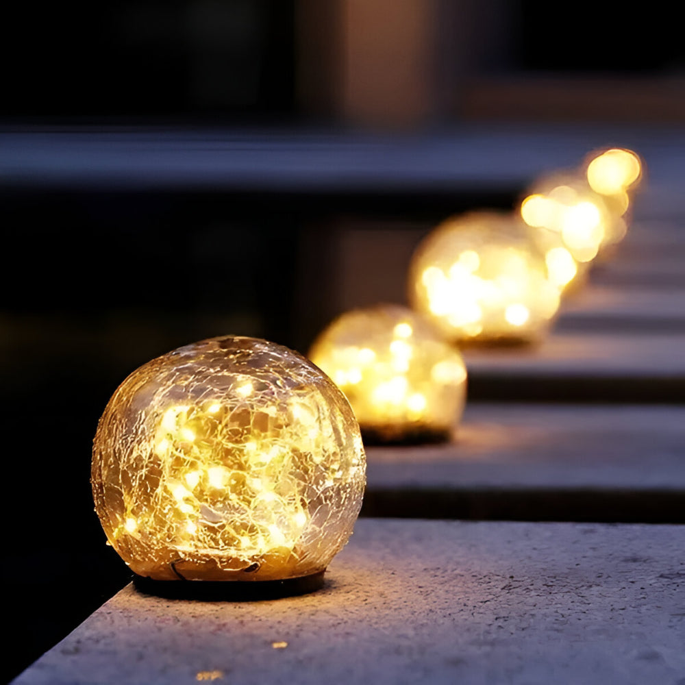 Esfera Solar de Vidrio Craquelado Luz de Jardín y Sendero