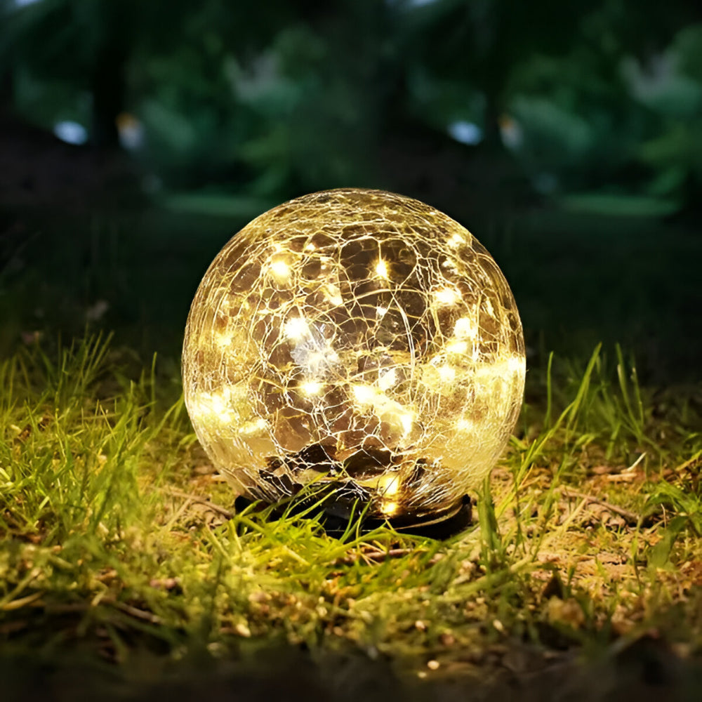 Esfera Solar de Vidrio Craquelado Luz de Jardín y Sendero