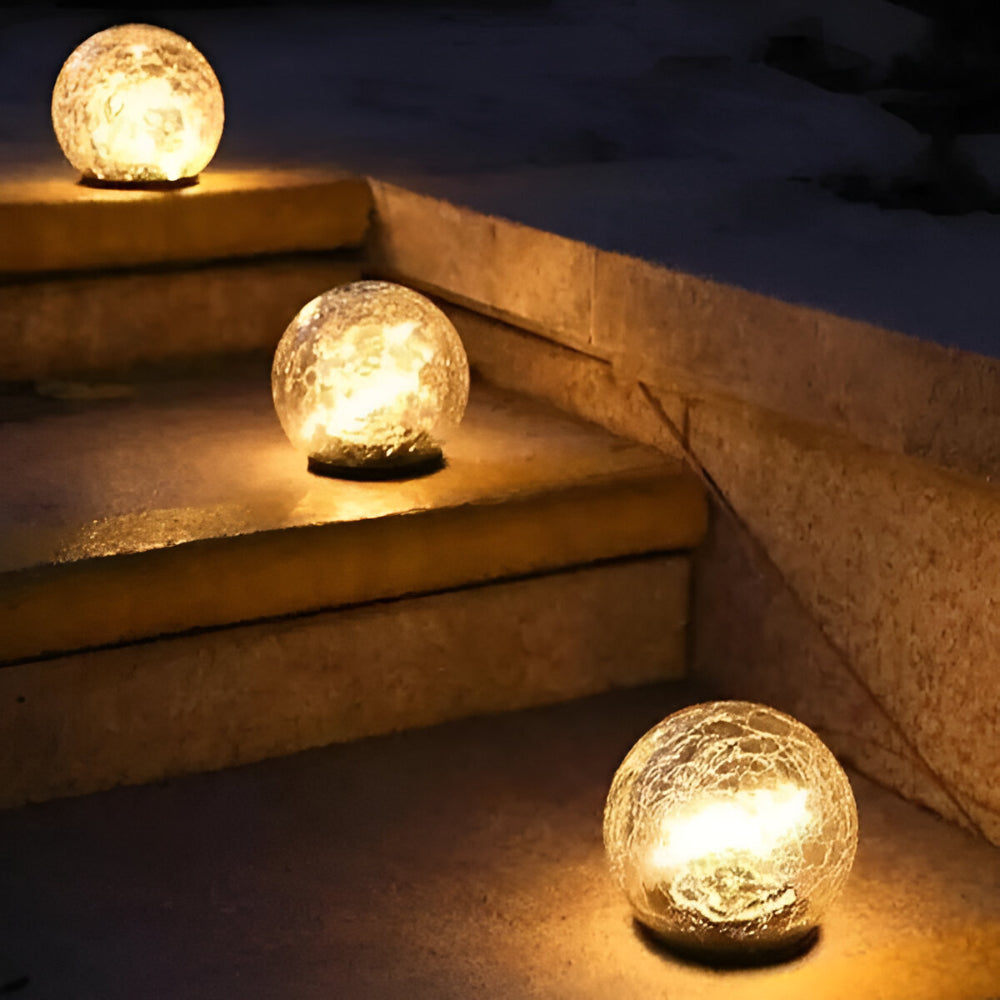 Esfera Solar de Vidrio Craquelado Luz de Jardín y Sendero