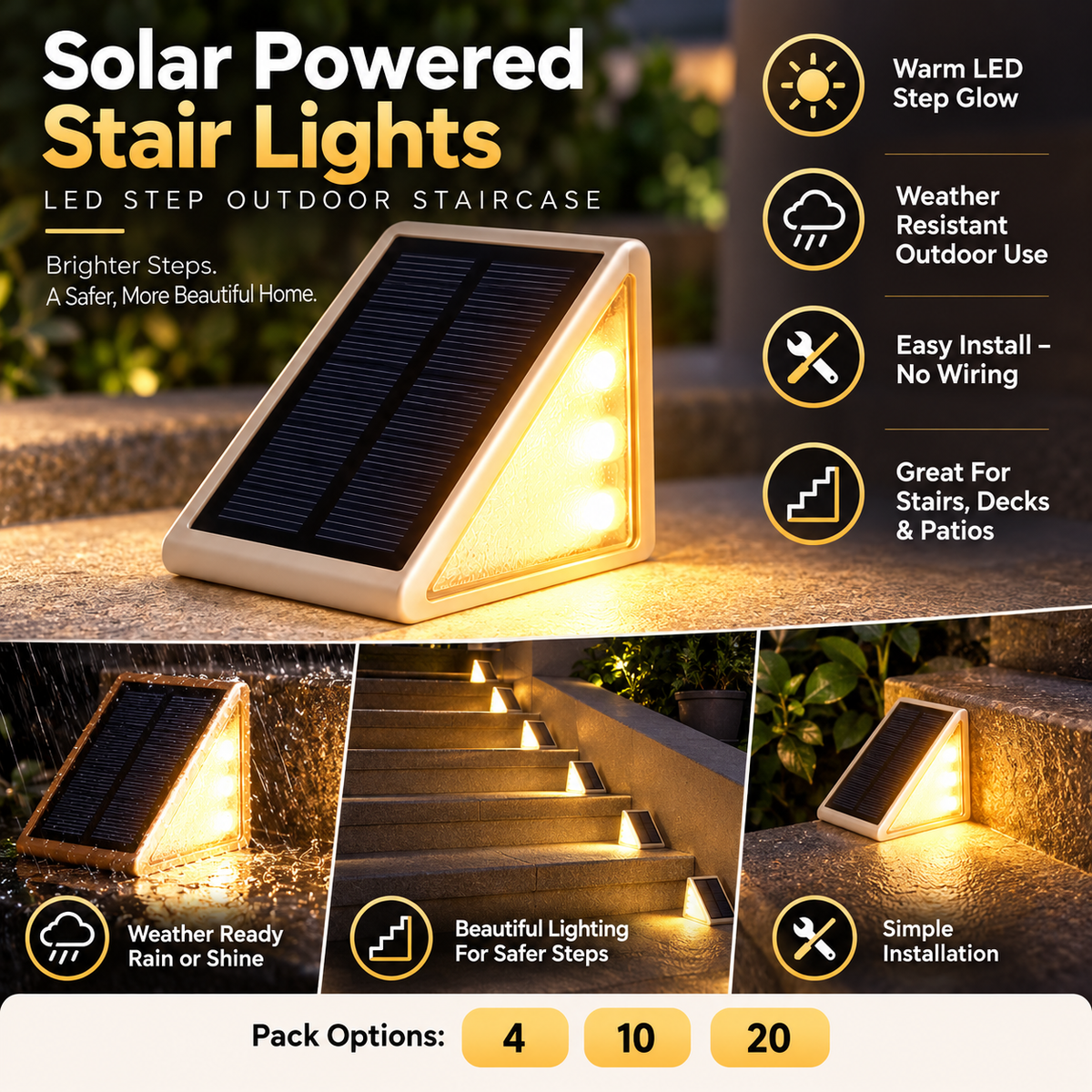 Luces Solares LED para Escalones y Escaleras de Exterior