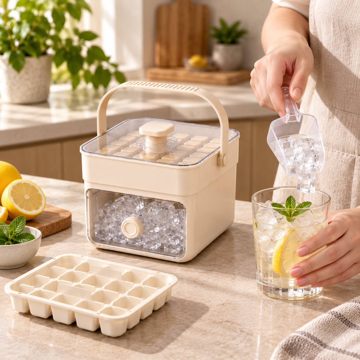 Cubiteras Apilables Antiderrame con Cajón y Tapa para Hielo