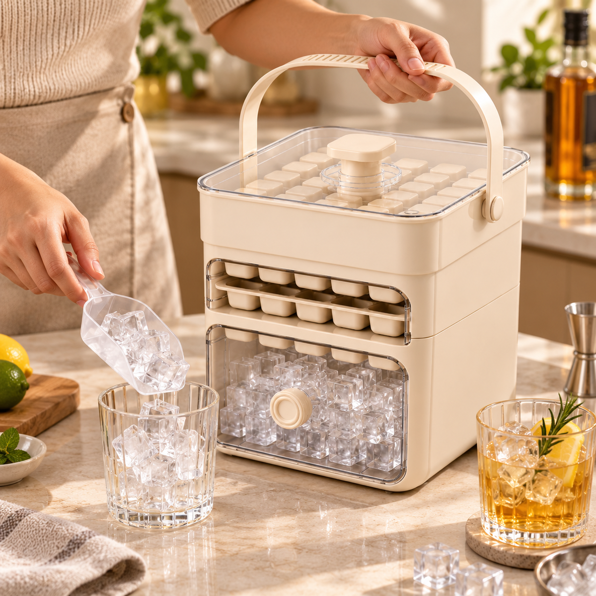 Cubiteras Apilables Antiderrame con Cajón y Tapa para Hielo