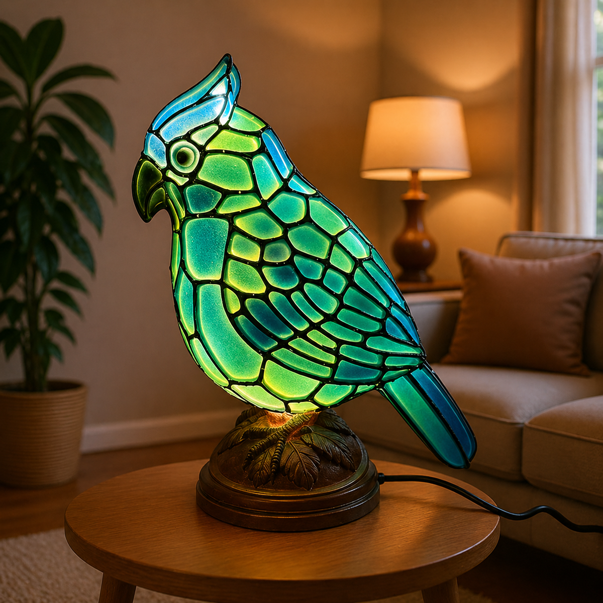 Lámpara de Mesa Pájaro de Cristal con Luz LED por USB