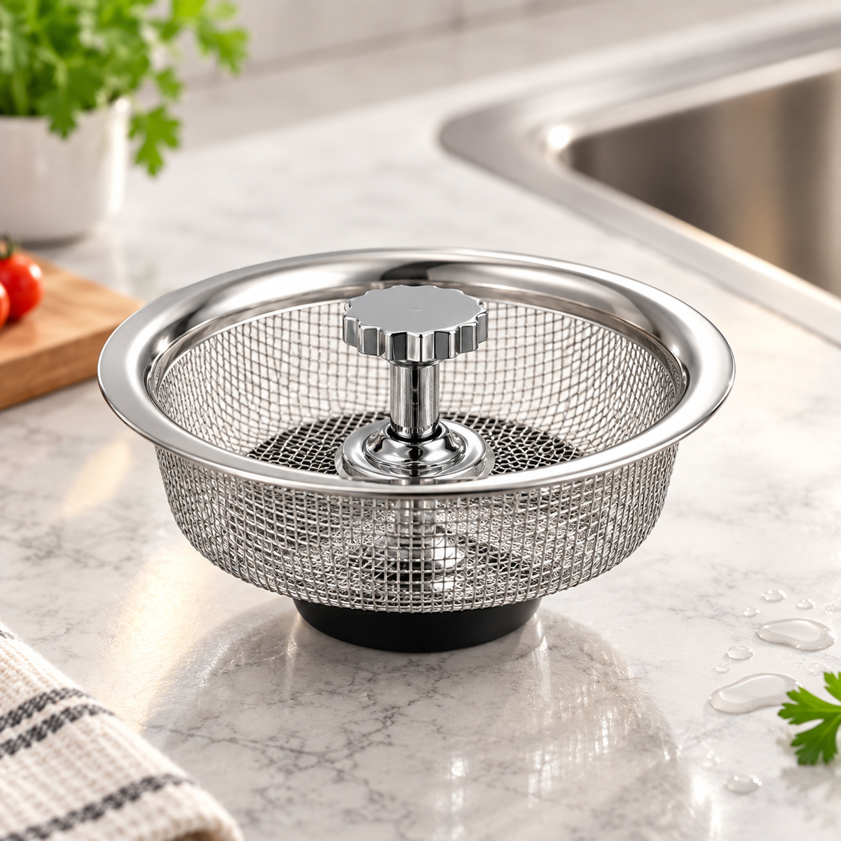 Colador de Fregadero de Acero Inoxidable con Cesta Desagüe