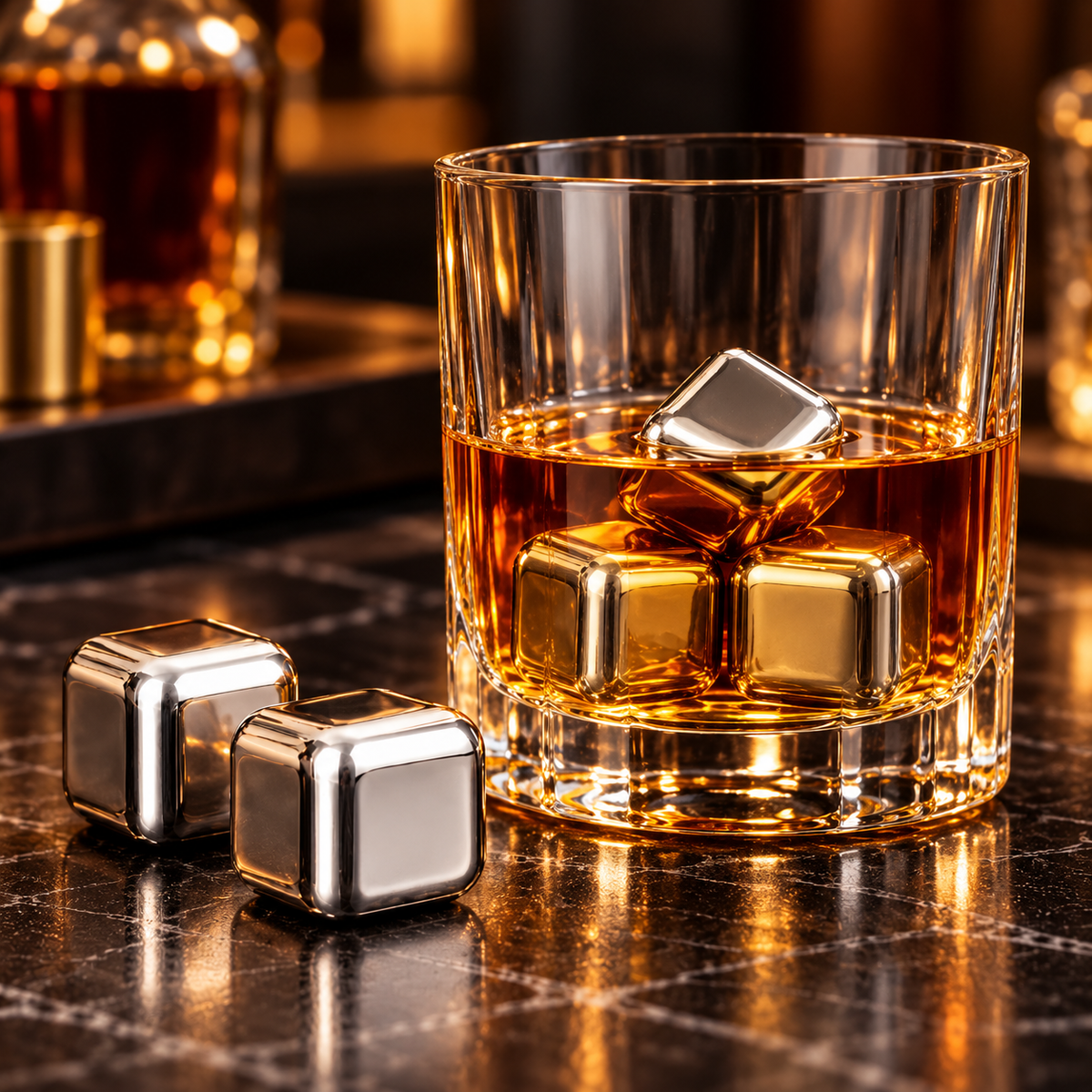 Piedras de Whisky de Acero Inoxidable con Gel, Set de 6