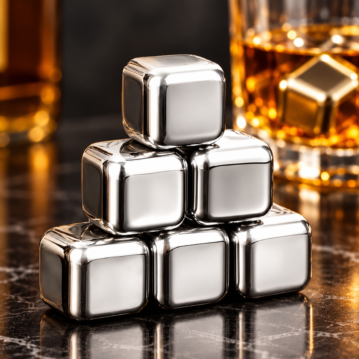 Piedras de Whisky de Acero Inoxidable con Gel, Set de 6