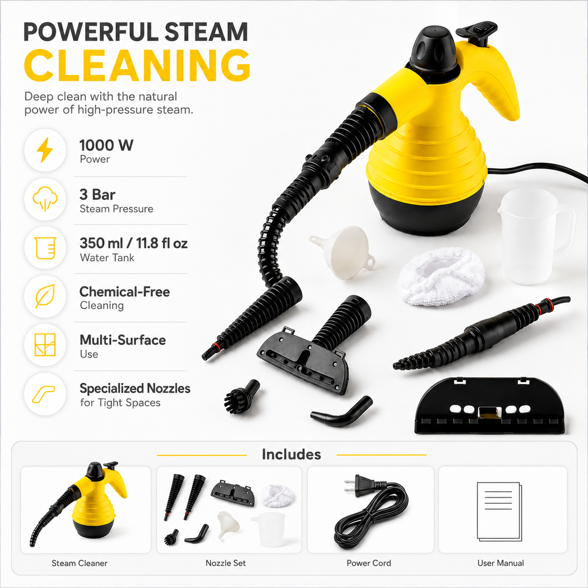 Limpiador a Vapor de Mano Compacto para Tapicería y Cocina