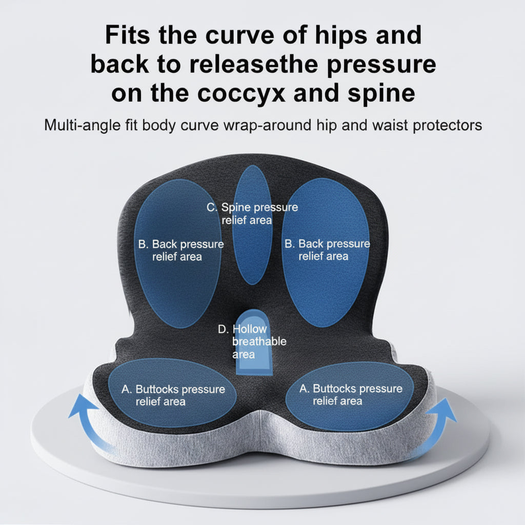 Cojín Lumbar Viscoelástico para Silla de Oficina y Coche