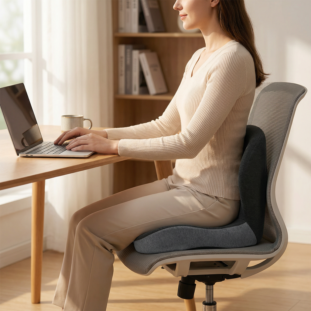 Cojín Lumbar Viscoelástico para Silla de Oficina y Coche
