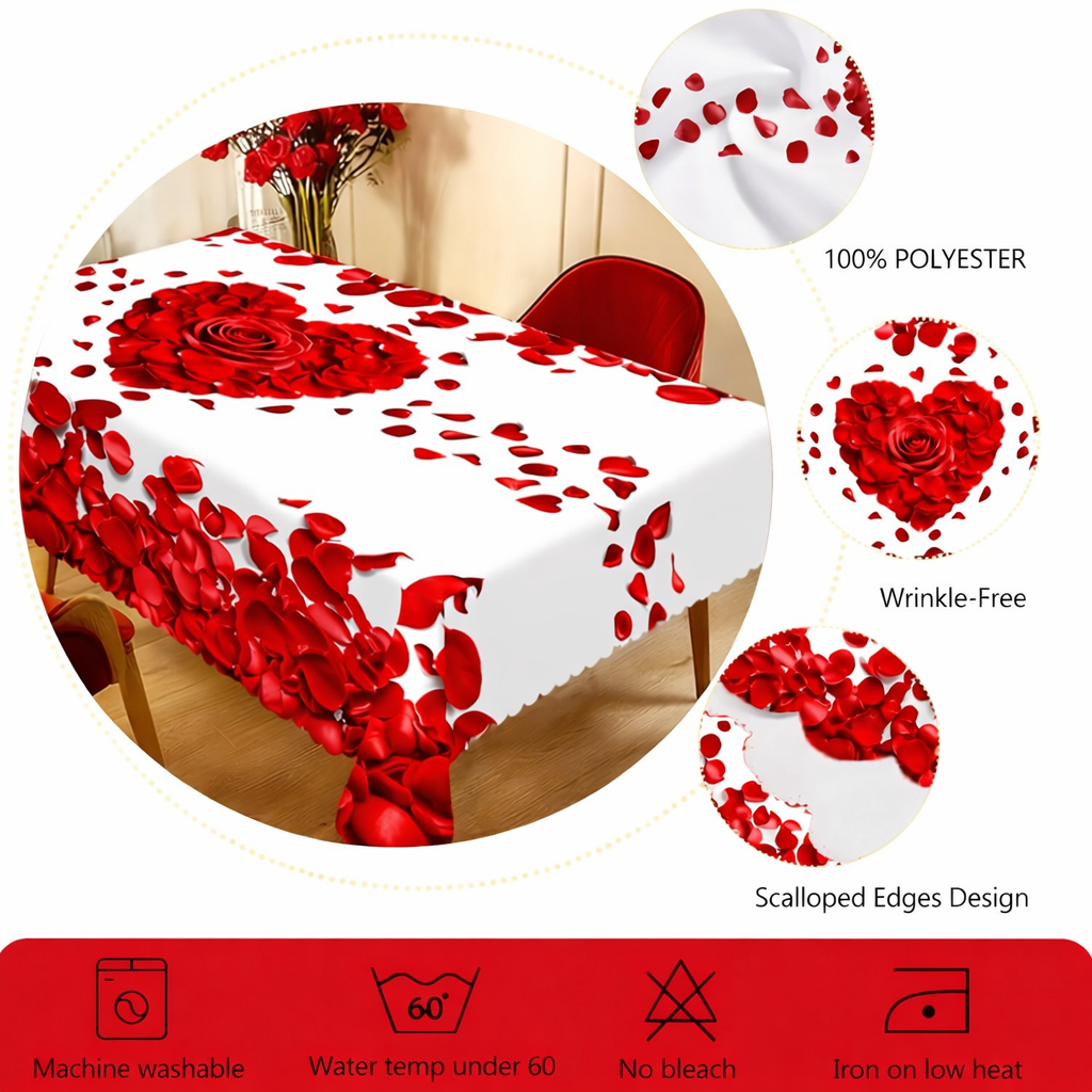 Mantel Romántico con Corazón de Pétalos de Rosa para Mesa