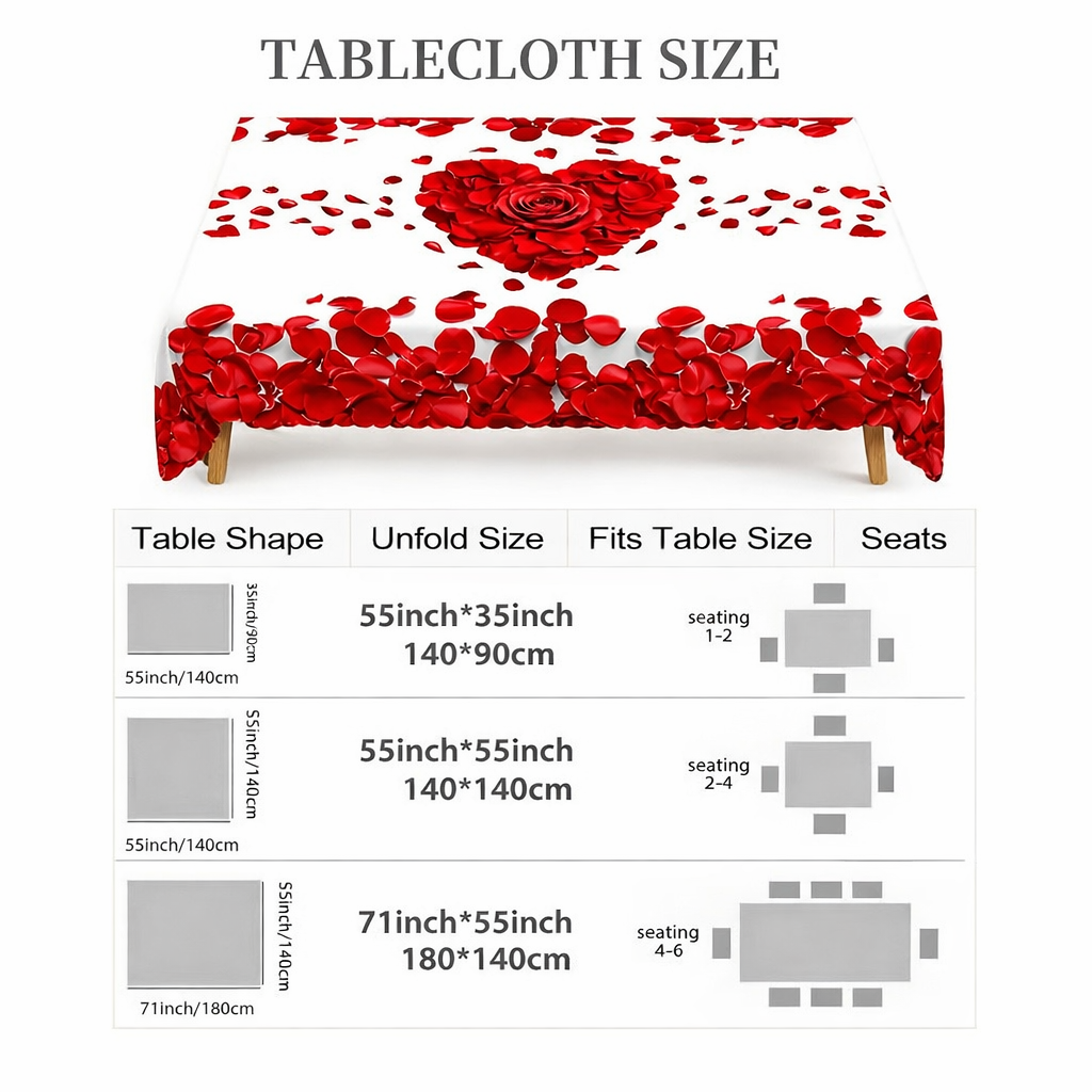 Mantel Romántico con Corazón de Pétalos de Rosa para Mesa