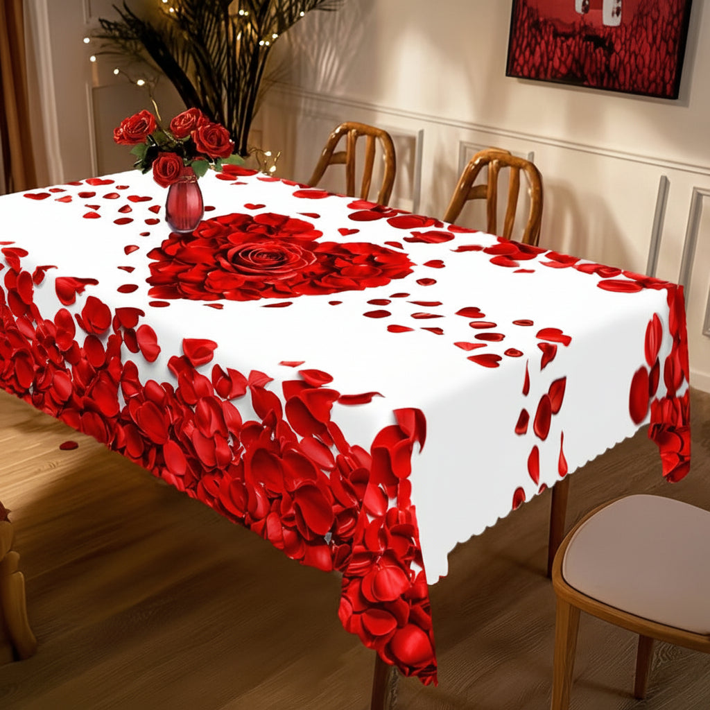 Mantel Romántico con Corazón de Pétalos de Rosa para Mesa