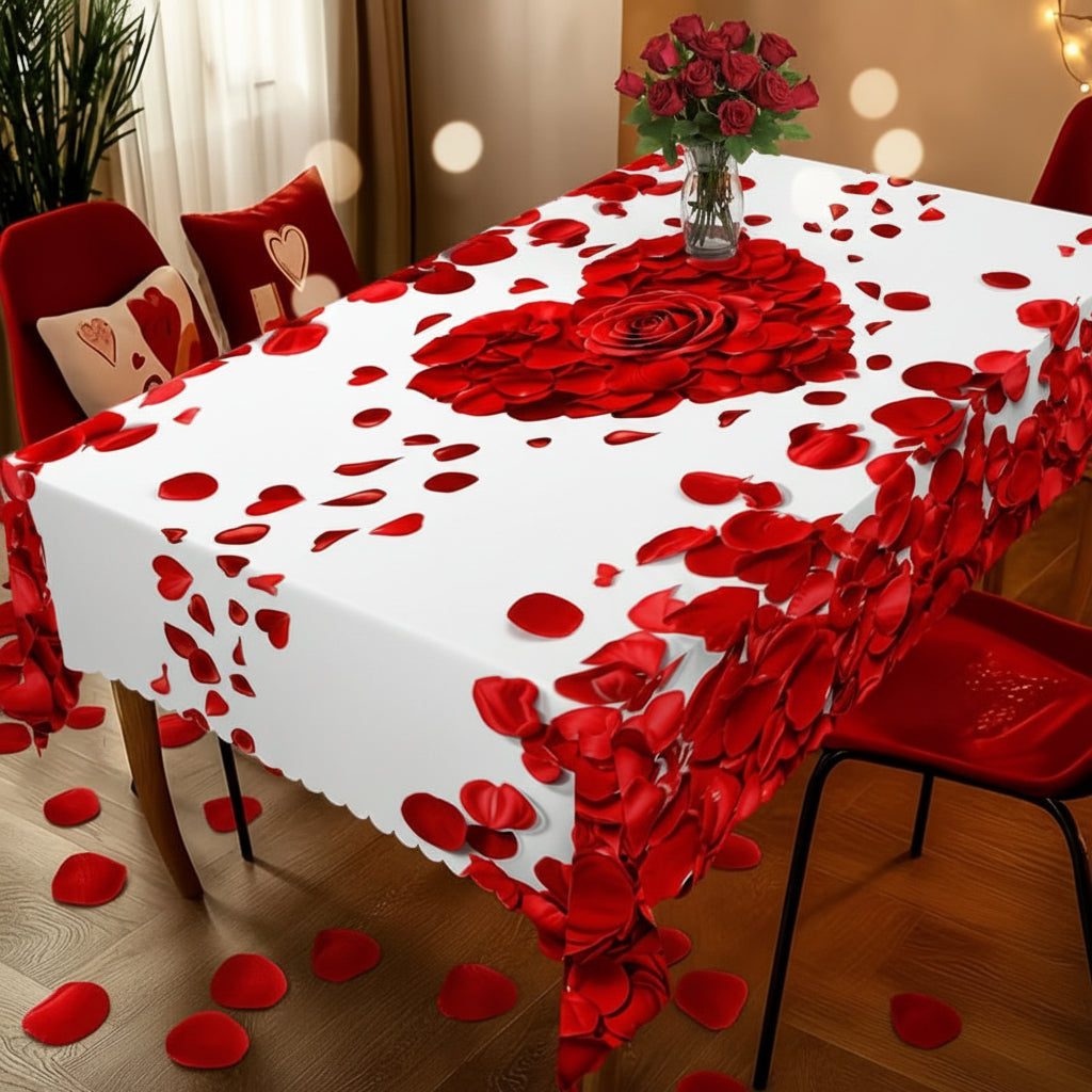 Mantel Romántico con Corazón de Pétalos de Rosa para Mesa