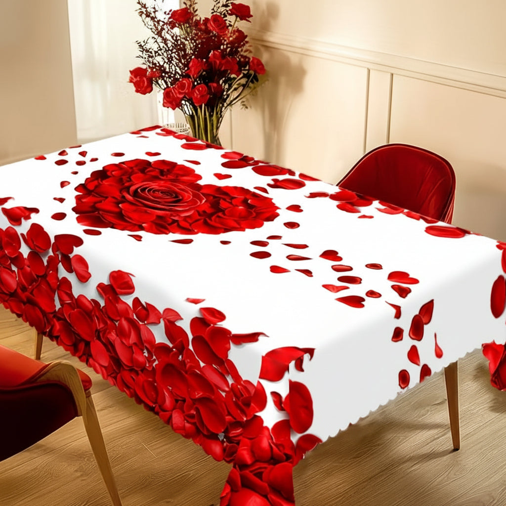 Mantel Romántico con Corazón de Pétalos de Rosa para Mesa