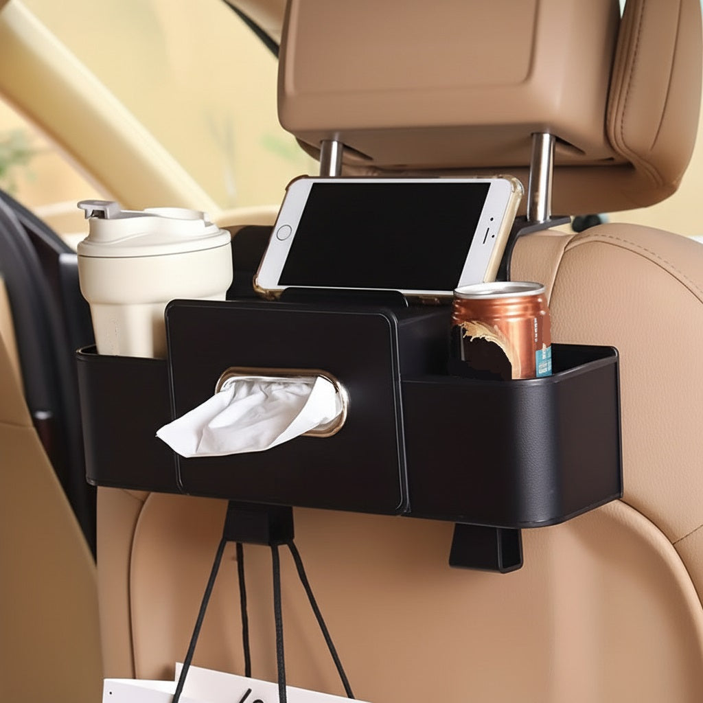 Organizador para Respaldo de Coche con Portavasos y Bandeja