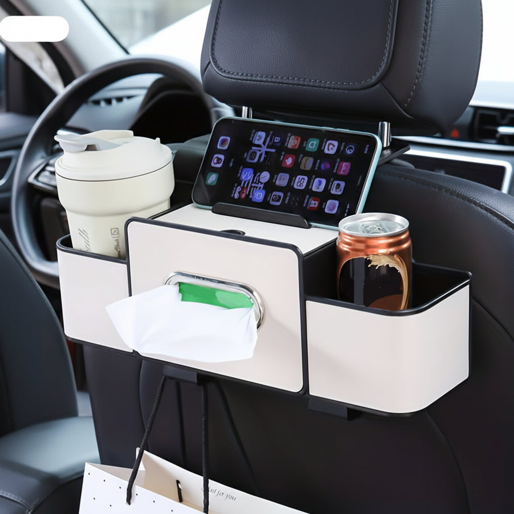 Organizador para Respaldo de Coche con Portavasos y Bandeja
