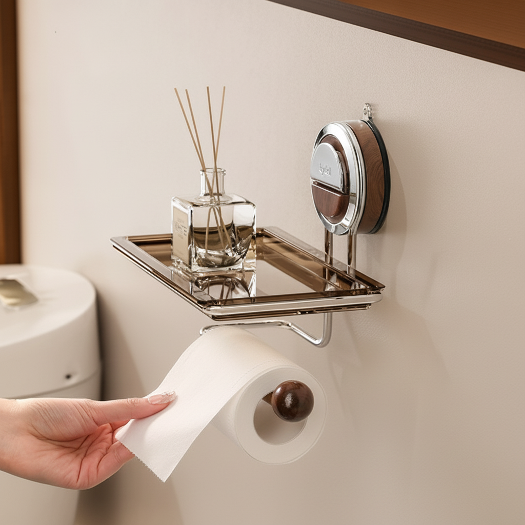 Portarrollos Adhesivo de Acero sin Taladro Baño y Cocina