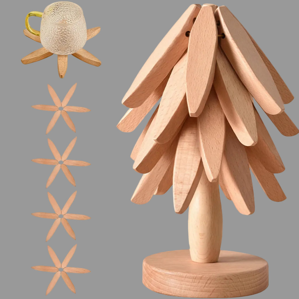 Salvamanteles de Madera Plegable con Diseño de Árbol
