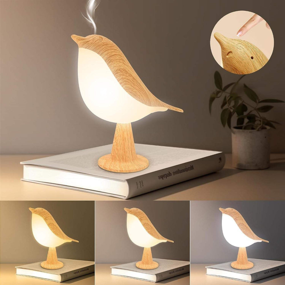 Lámpara de Mesa de Madera con Forma de Pájaro Recargable