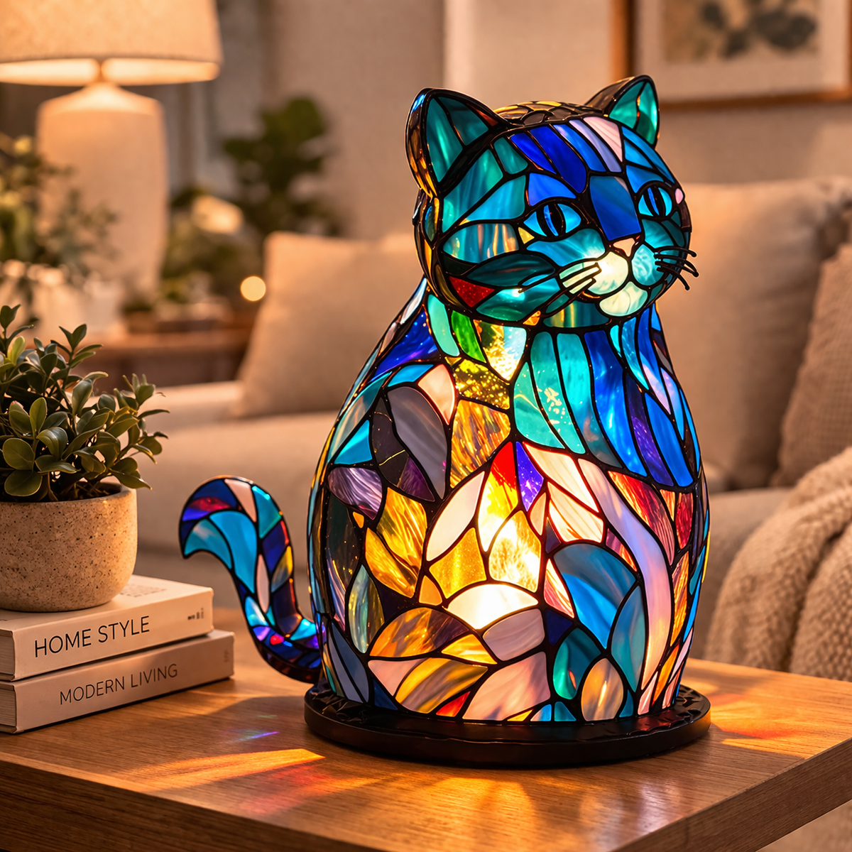 Lámpara de Mesa LED de Animales en Vidrio de Colores 17 cm