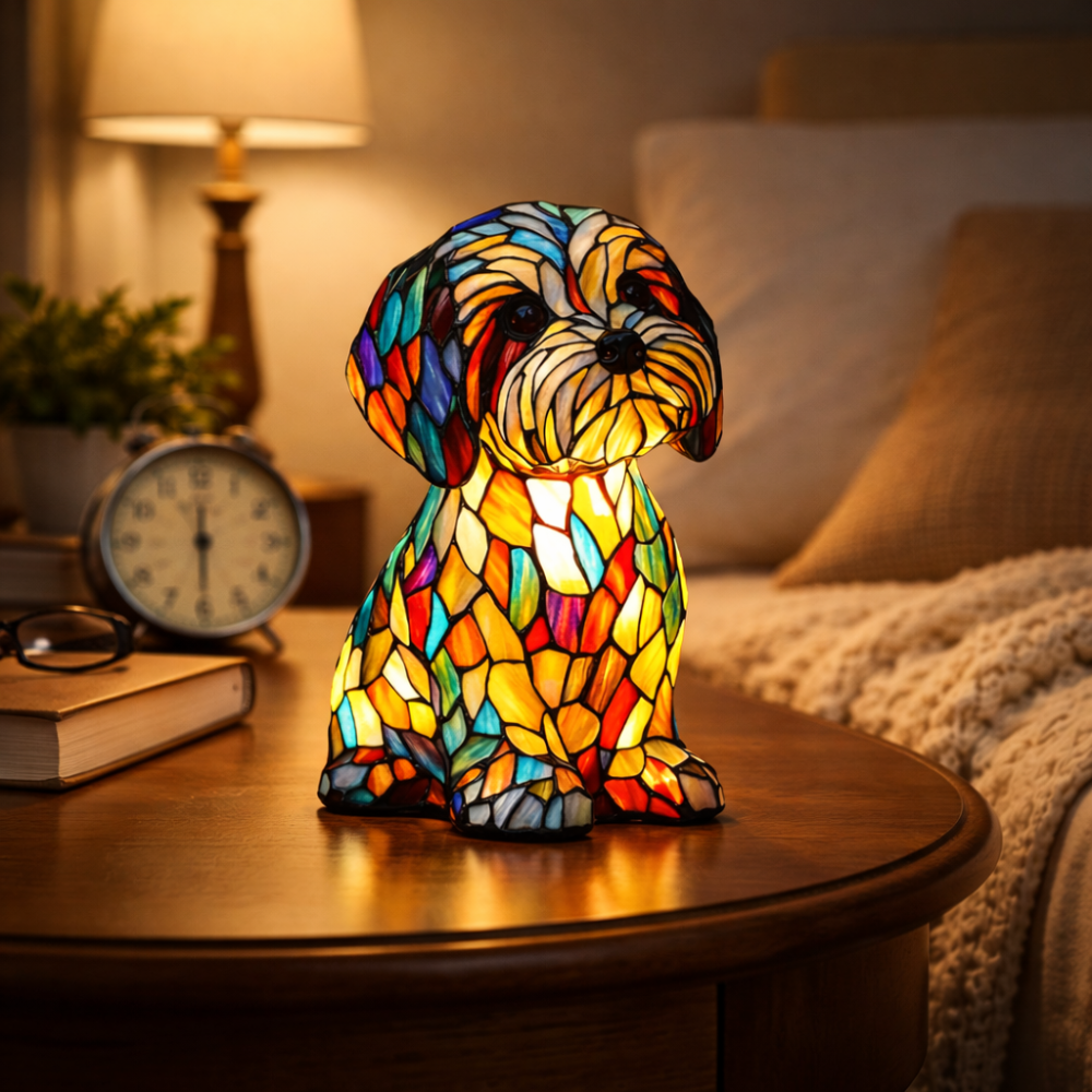 Lámpara de Mesa LED Perro de Cristal de Colores Luz de Noche