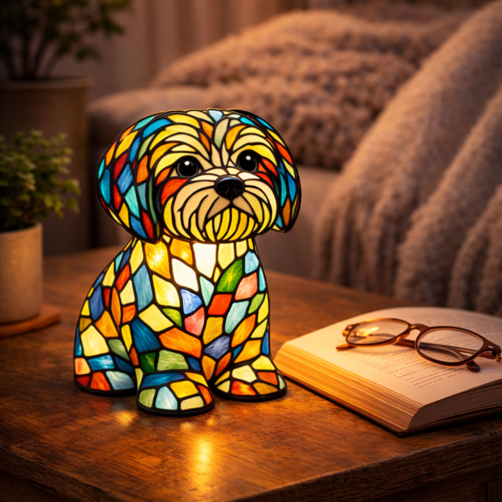 Lámpara de Mesa LED Perro de Cristal de Colores Luz de Noche