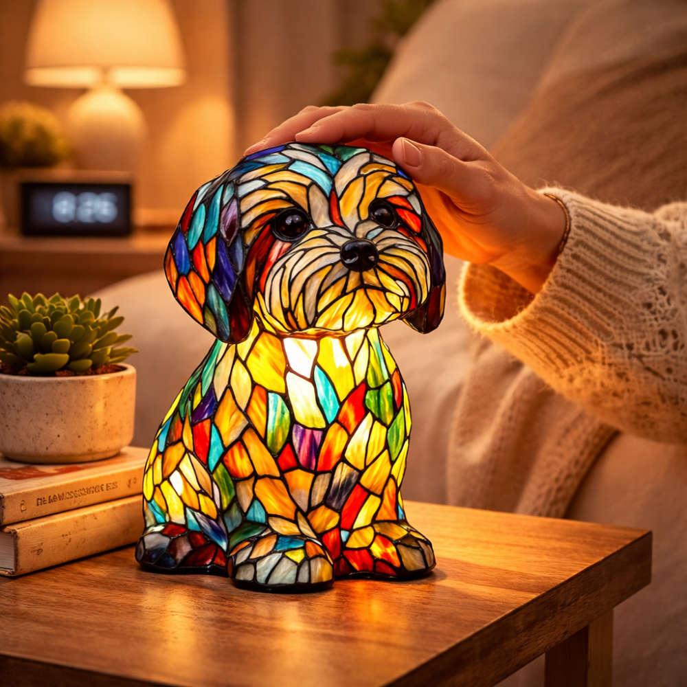 Lámpara de Mesa LED Perro de Cristal de Colores Luz de Noche