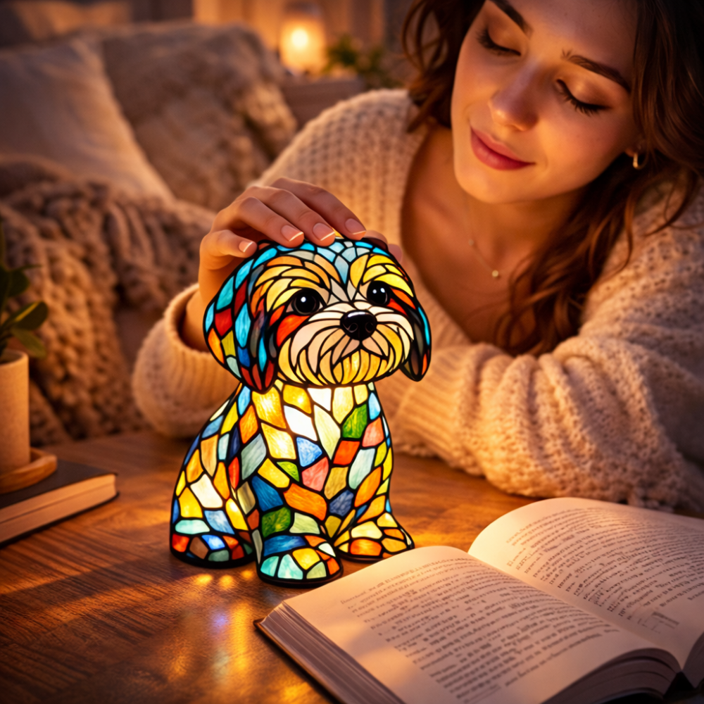 Lámpara de Mesa LED Perro de Cristal de Colores Luz de Noche