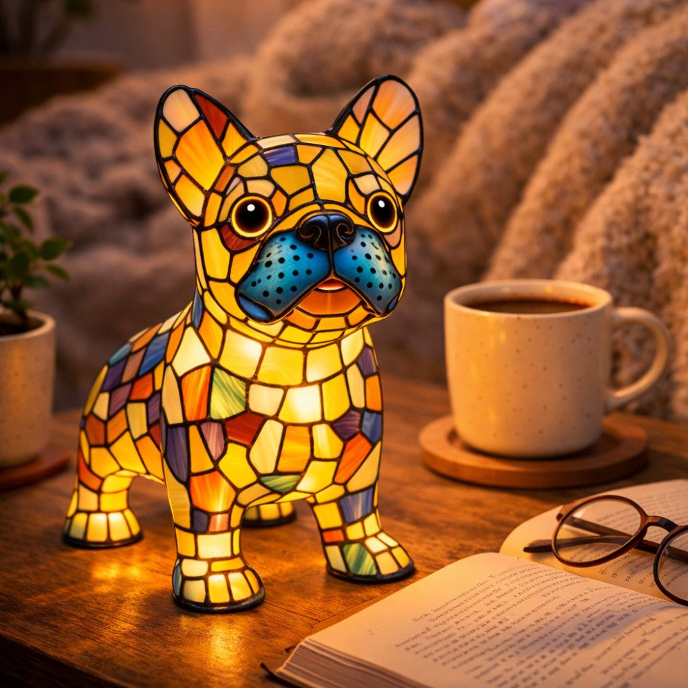 Lámpara de Mesa LED Perro de Cristal de Colores Luz de Noche