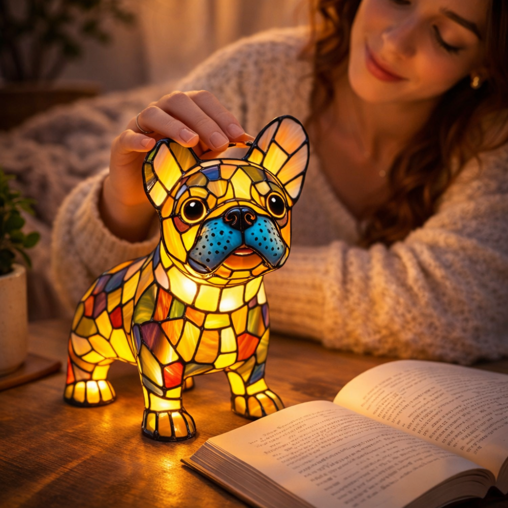 Lámpara de Mesa LED Perro de Cristal de Colores Luz de Noche